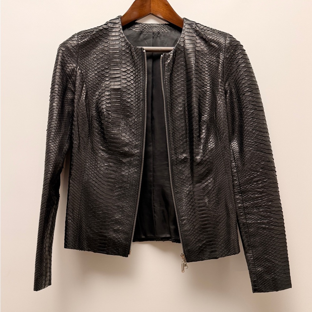 Black Python Leather Women's Jacket - image 1